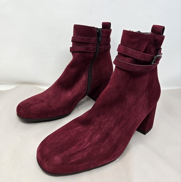 Paul Green Women's Suede Burgundy Ankle Boots Sz 5.5 =8 - Picture 3 of 16